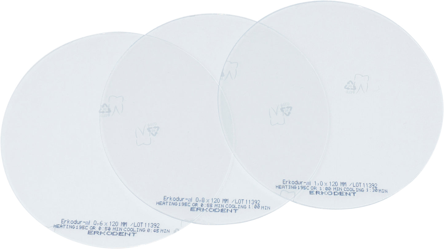 Erkodur al 0,60 mm, Ø 120 mm, claro (TfT: 160°C; HT:40s)
